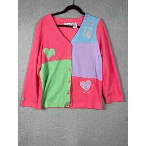 Blair Women's Colorblock Cardigan Sweater With Hearts Size M